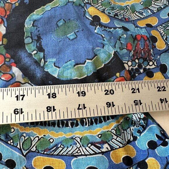 Impressions Womens Linen Blouse Geometric Blue Small Art to Wear Crew - Picture 4 of 5